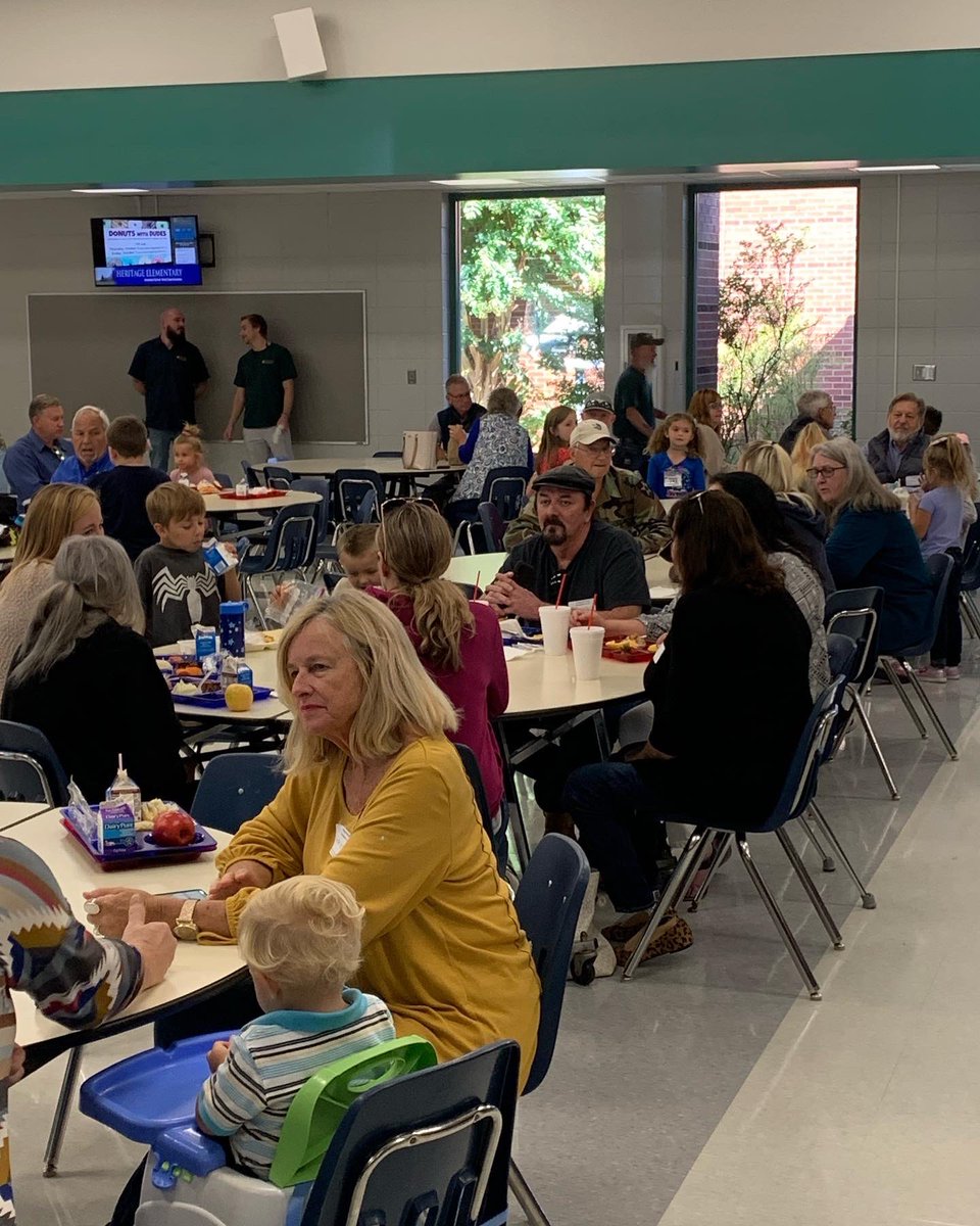 PrincipalHester's tweet photo. It’s been such a joy to have open doors again! In the past two weeks we have had Open House, Grandparents Lunches, and Donuts with Dudes! Building community matters! #HeritageHype https://t.co/0RQVQlZwAB