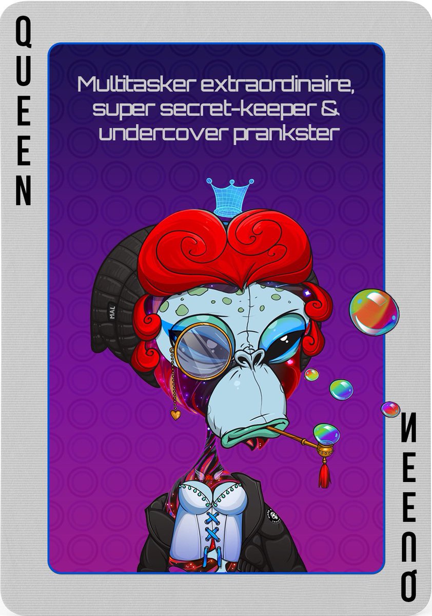 Queen of the ♦️ Hands

The rules:

- You MUST follow each Team Member to qualify
- Retweet the card - there are 12 in total, they must all be on your feed

When all the cards have been dealt qualifiers will enter a draw for a rare mutant ape 👾

Card 12: @Mal_Abductress