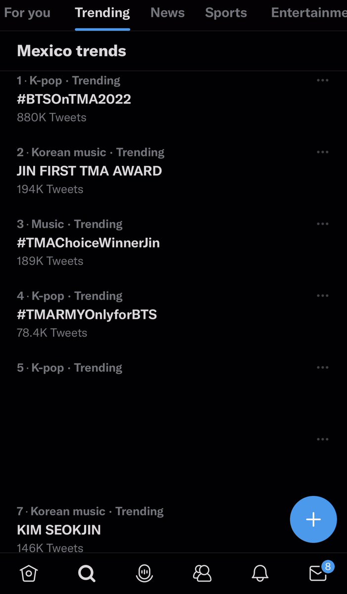 SeokjinMexico's tweet photo. 🇲🇽 | Tendencias en México

KIM SEOKJIN y BTS, dueños de las tendencias del país 

JIN FIRST TMA AWARD
#TMAChoiceWinnerJin
#BTSOnTMA2022
#Yours_Jin #SuperTuna_Jin
#JIN @BTS_twt https://t.co/u6FGXRo7Ek
