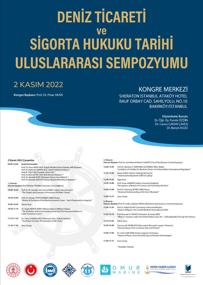 Deniz ticareti ve sigortaciligin tarihini onurlandirmak amaciyla ve bu alandaki calismalarin gecmisle baglantisini kurmanin elzem hale geldigi dusuncesinden hareketle bu sene bir ilk olarak “Deniz Ticareti ve Sigorta Hukuku Tarihi Uluslararasi Sempozyumu”nu da gerceklestiriyoruz.