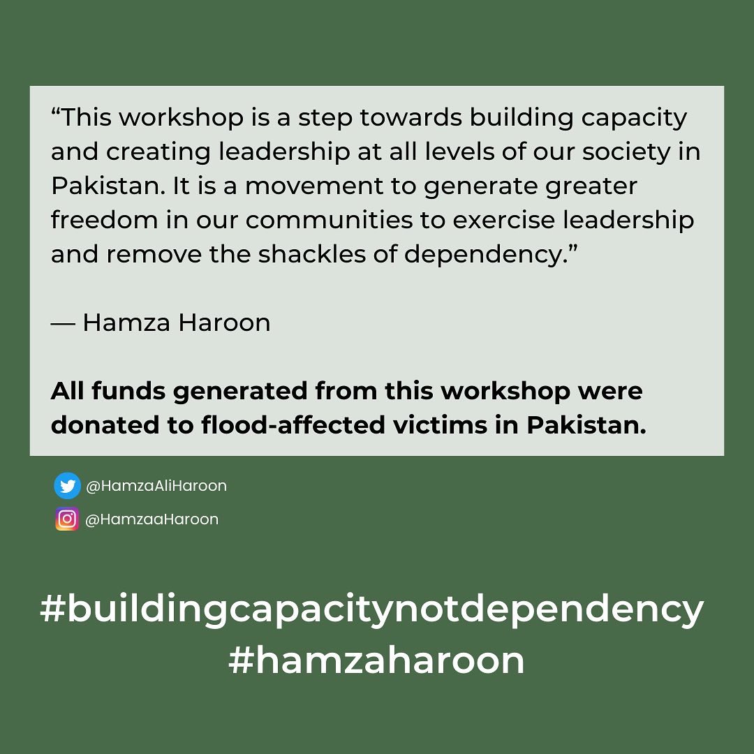 HamzaAliHaroon's tweet photo. The workshop I conducted in partnership with @PIDEpk is a step towards #buildingcapacity & #creatingleadership at all levels of our society in Pakistan. π΅π°
It is a movement to generate freedom in our communities to exercise leadership & remove the shackles of dependency. https://t.co/c0djQDINXO