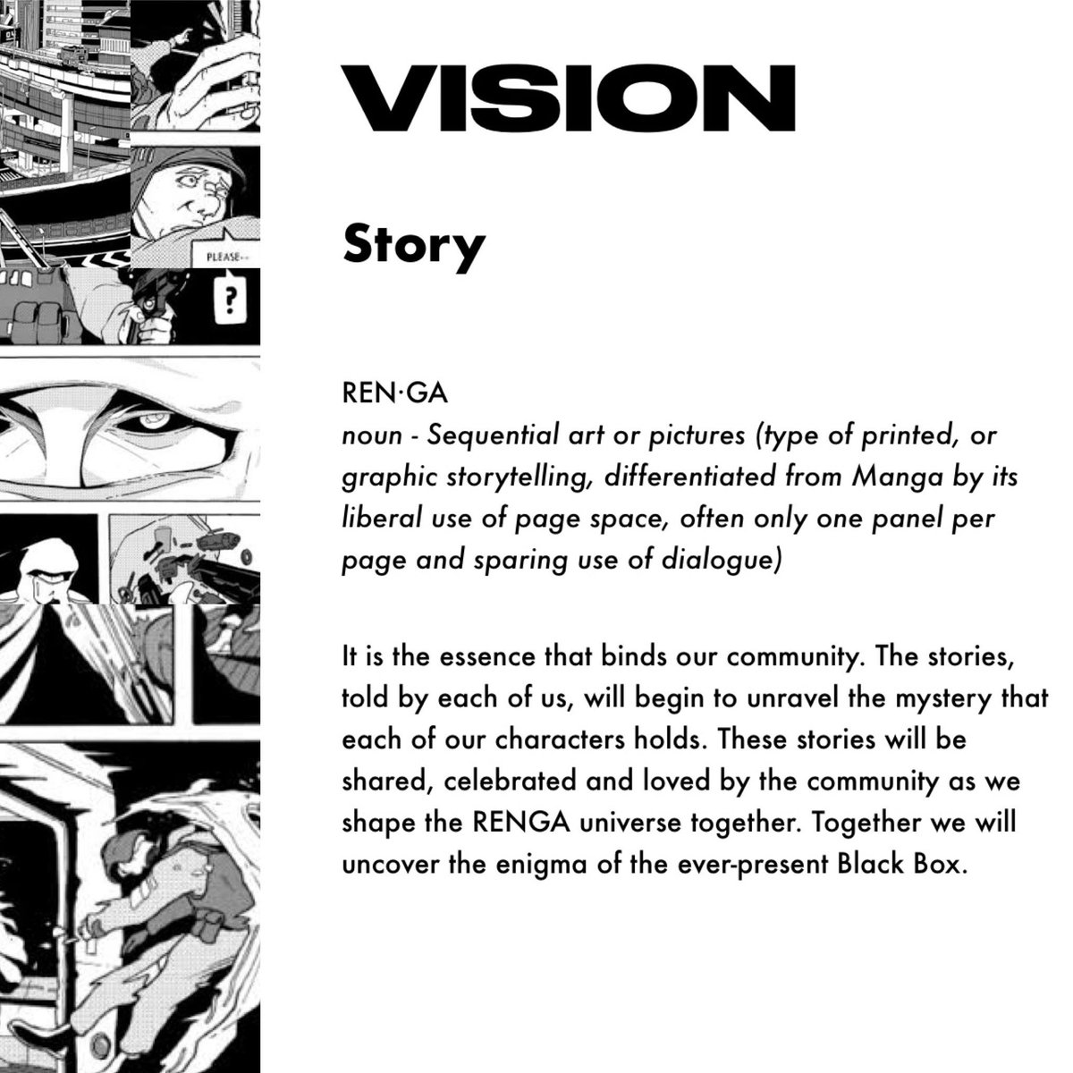 Here’s a mash up of the <a href="/RENGA_inc/">RENGA</a> mission statement &amp; images taken from <a href="/DirtyRobotWorks/">DirtyRobot ⬛️</a> graphic novel Joyama. Have you ever helped to create a story with 10,000 characters before?  Frontier story telling commencing shortly….