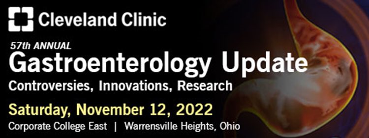 Join us in person on November 12, 2022 for the 57th Annual GI Update course. Earn up to 7.25 CME credits and MOC points. Register today at ccfcme.org/giupdate. @ScottGabbardMD @JModaresi @amitbhattMD @MRegueiroMD @CleClinicMD #GIUpdate