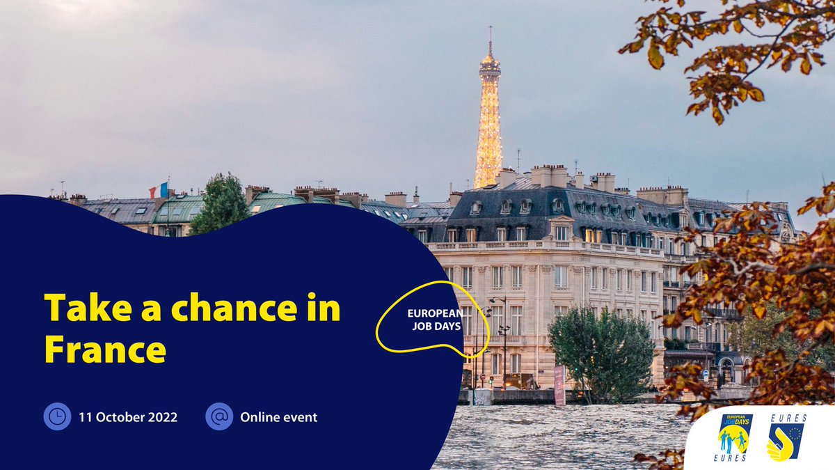 EURESJob's tweet photo. French employers 👔 are #recruiting!
Attend the #WorkInFrance 🇫🇷 event on 📅11 October from 09:30 to 16:30 CEST to get more info ℹ️ on living and working in France, meet employers and chat 💬 with EURES Advisers
Register now ⤵️ https://t.co/03YyY1NPn1
#EURESjobs https://t.co/9TGD6M7Ii6