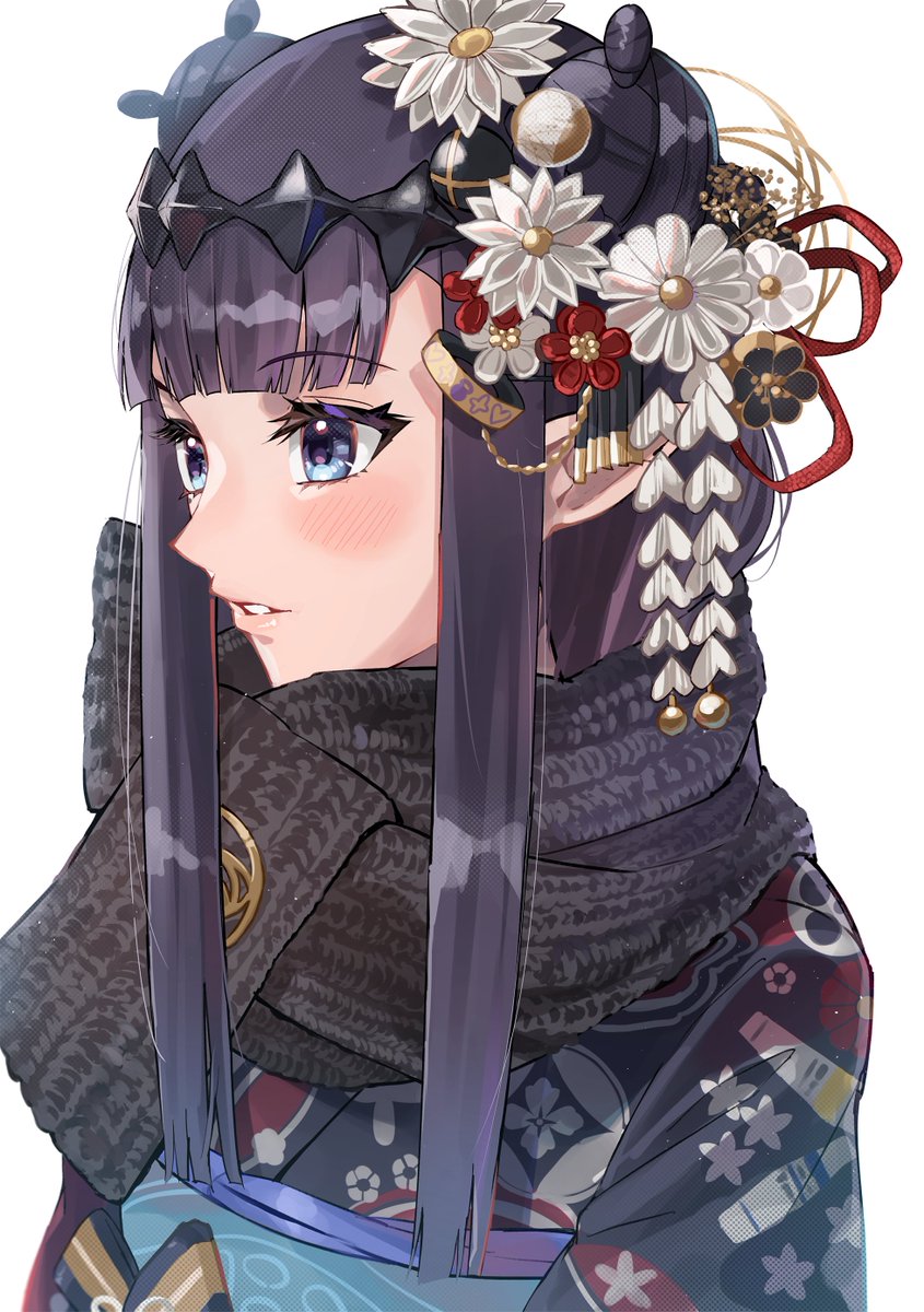 ninomae ina'nis 1girl solo scarf sidelocks pointy ears japanese clothes bangs  illustration images