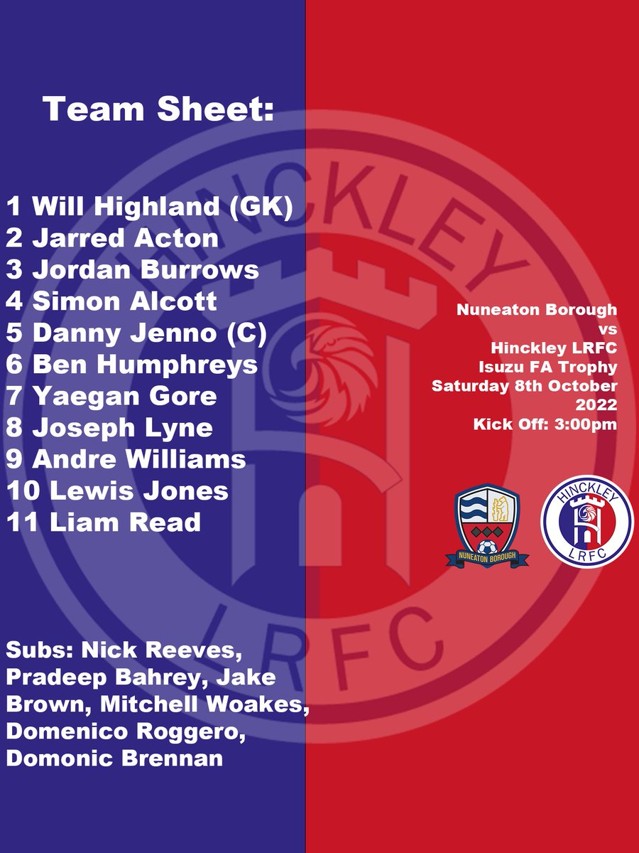 Todays starting XI for our FA Trophy clash vs <a href="/NuneatonBoroFC/">Nuneaton Borough FC</a>