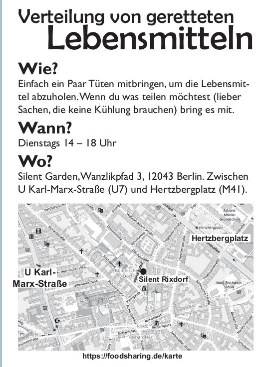 nk_12049's tweet photo. Verteilung von geretteten Lebensmitteln in #Neukölln:
Dienstags 14 bis 18 Uhr Silent Garden Wanzlikpfad 3
Mittwochs 20:15 Rütlistr. 1
#Umverteilen #Preisproteste https://t.co/BXbwTxxpsi
