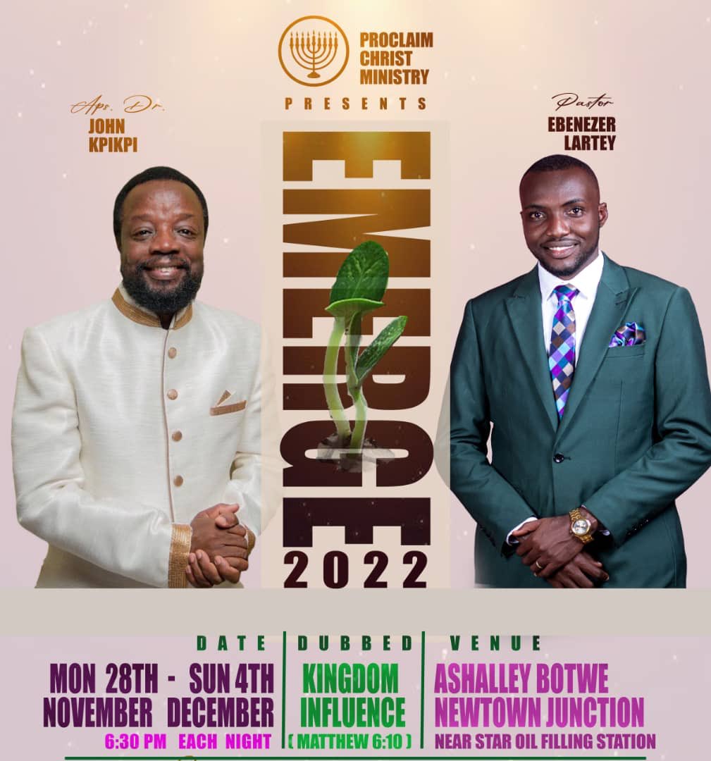 proclaim_christ's tweet photo. Which Sphere of life have you been called to Influence for the Kingdom?
The Kingdom of God is a Kingdom of Influence.
Get set for a Feast of Light at this Year's Edition of *EMERGE 2022* as we receive The Ministry of Apostle Dr John Kpikpi. https://t.co/JVVI4aM5fH