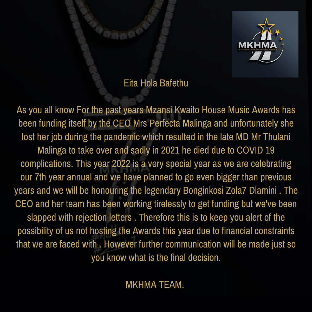 MKHMA21's tweet image. To our artists, nominees, fans, friends, supporters and the whole of Mzansi please the attached post.
@CityofJoburgZA @UN_Women @NathiMthethwaSA @CyrilRamaphosa @PresidencyZA @Lesufi @MbaliHlopheSA
#BTSOnTMA2022
#Putin
#PutSouthAfricaFirst