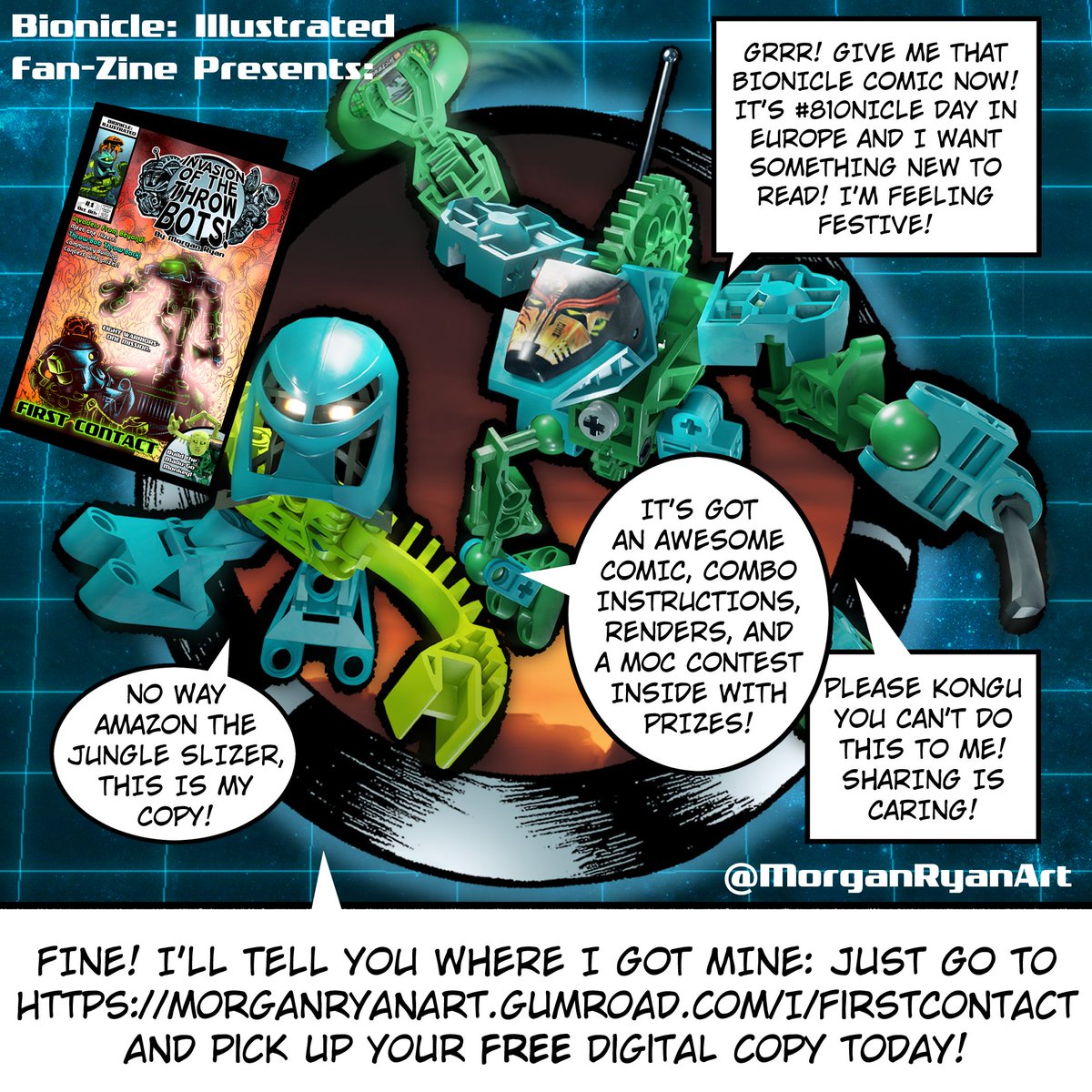 MorganRyanArt's tweet photo. Happy #810nicle day everyone! Europe Edition! To celebrate you can pick up our new #bionicle #fanzine INVASION OF THE THROWBOTS! It features comics, model instructions, renders and illustrations! Check it out! #throwbot #slizer #lego #comic #fanart
https://t.co/yoaMZ5HYrp https://t.co/6G2z1BXYL1
