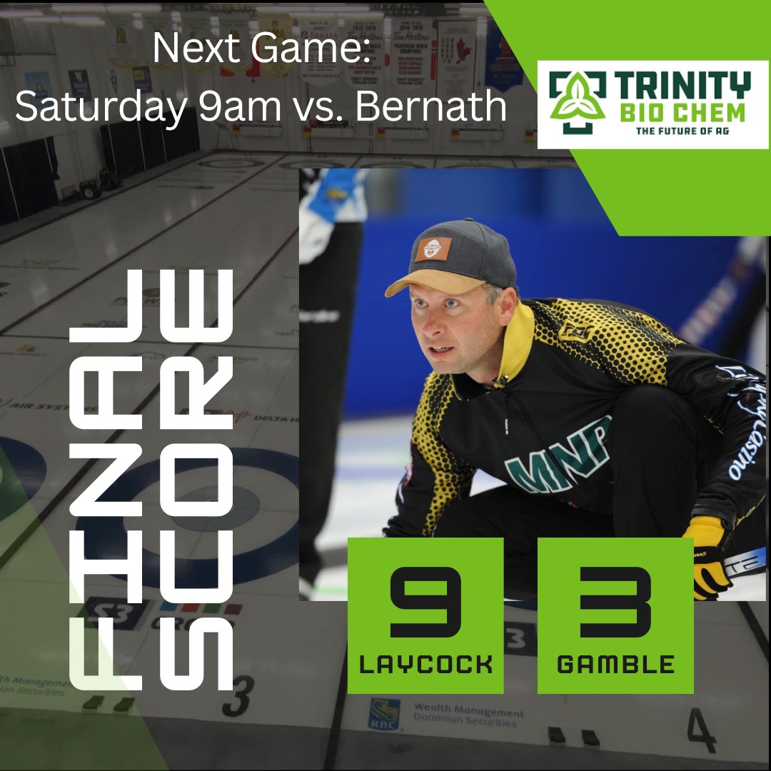Good start to our event here at the Swift Current Curling Club!

A 9-3 victory over Ben Gamble puts us in a battle with Daymond Bernath at 9am

Scores can be found on curlingzone

Livestream of the game can be found here: m.youtube.com/watch?v=oeIAOV…