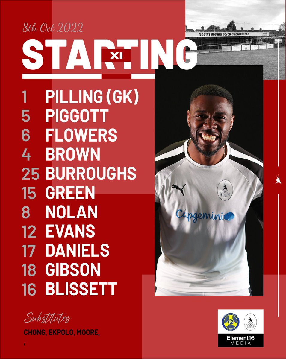 TEAM NEWS: Paul Carden makes one change to the team which drew 2-2 with Leamington FC last Saturday. 
IN: Piggott
OUT: Bood (suspended)