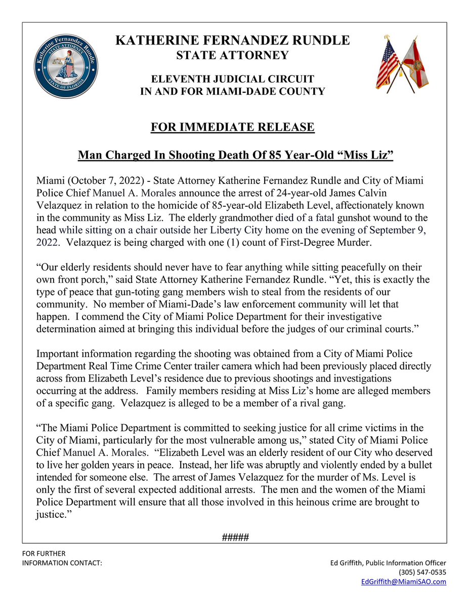 Arrest made in the Liberty City homicide of Miss Liz. Grateful for the ...