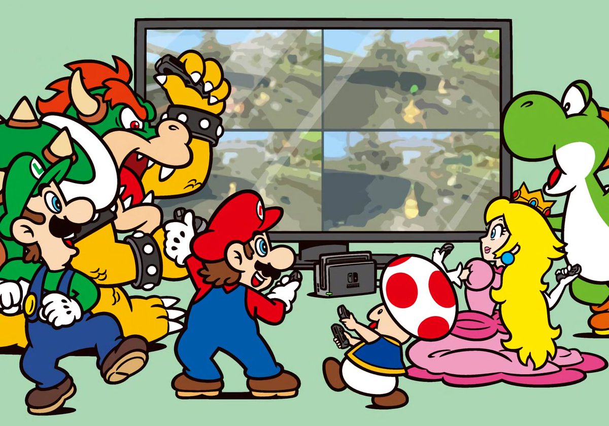 Mario and friends getting together to play some games. C/- Nintendo Switch Information Centre news channel article "Connecting to a TV"