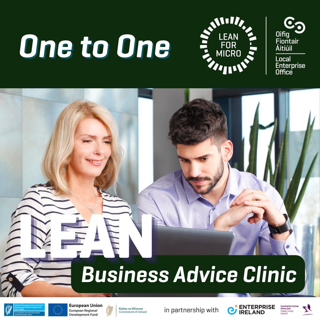 LEOFingal's tweet photo. Find out how your business can improve its productivity through the Lean for Micro programme.
Book for a FREE half-hour advice clinic with a Lean Specialist.
Info at https://t.co/I27N84zTpg
#MakingItHappen #LeanProcess #LeanForMicro
@Fingalcoco  @FingalChamber @BbrigganChamber https://t.co/xIpAE5yvFZ