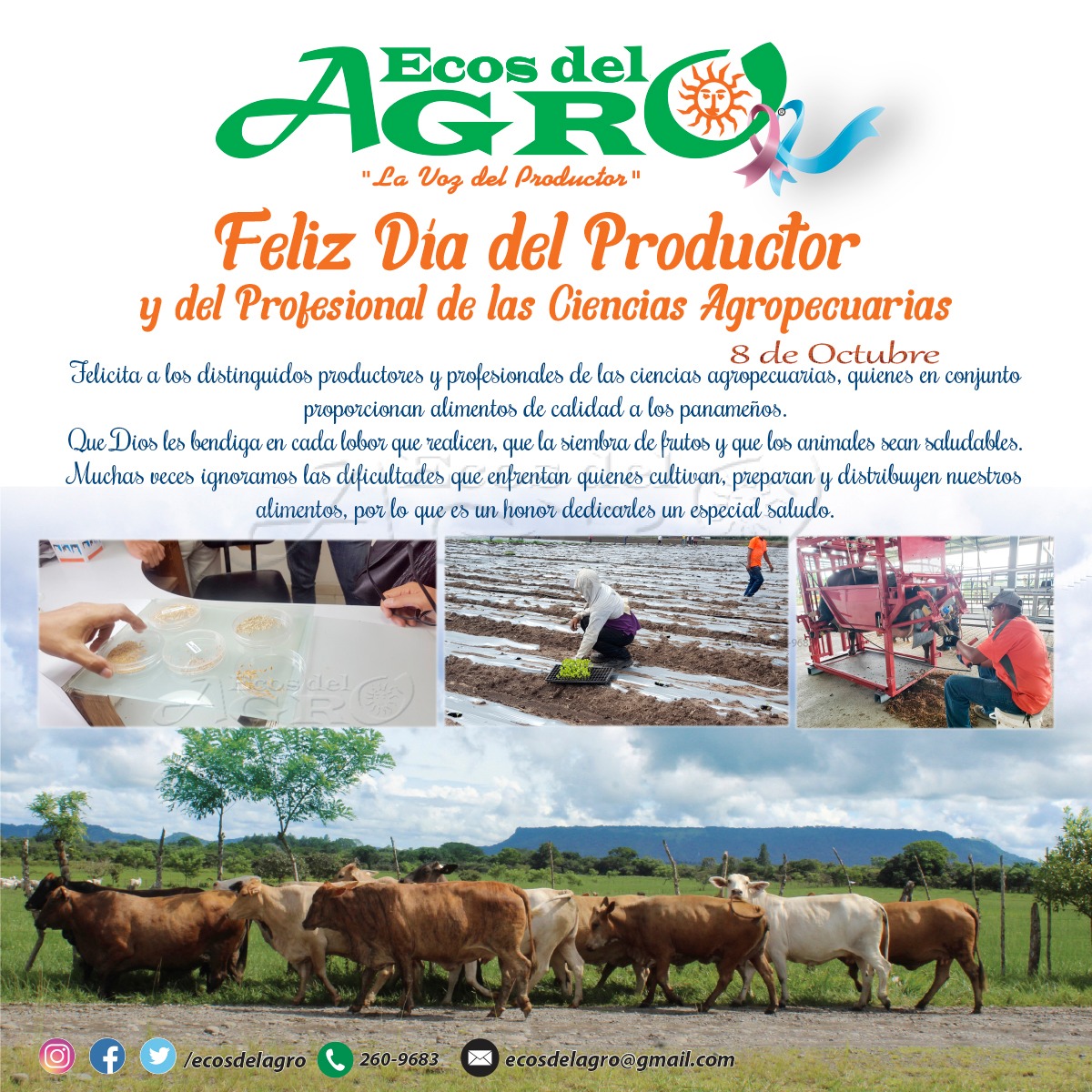 ECOSDELAGRO's tweet photo. Felicidades a todos los Productores y Profesionales del agro panameño. Hoy se les rinde honor recordando siempre las palabras de Cicerón...que la agricultura que es la profesión de los sencillos, de los que aman la tierra y a los animales. 
Que el Señor les bendiga siempre! https://t.co/h1xGQQQQhR