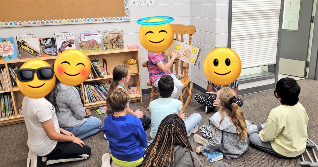 Some students were very quick signing out new books at our last class library book exchange period, so they enjoyed storytime together while they waited for their peers #MlleBibliothecaire #LoveReading
