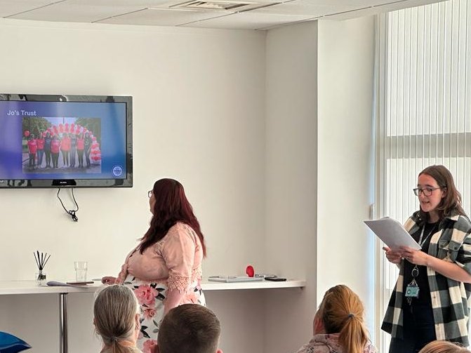 Hollie_ENABLE's tweet photo. Lucy and Kirsty updating our members on the important work we have been doing in partnership with @JoTrust to ensure accessible information in healthcare π₯ #NationalACE https://t.co/H6i81H0Stn