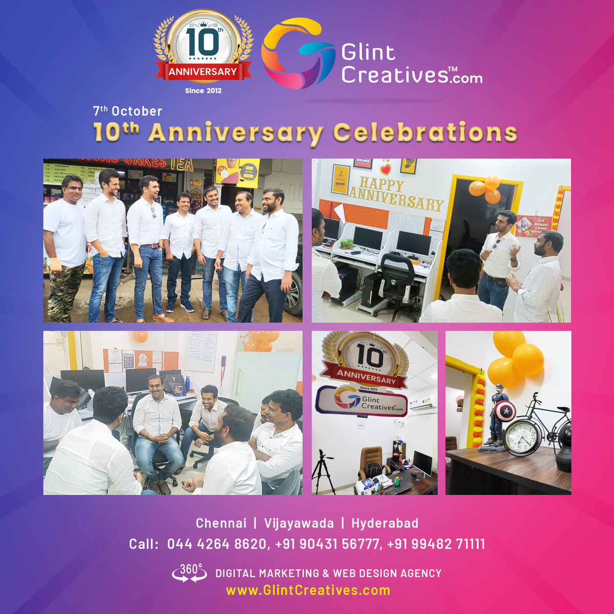 CELEBRATING THE SUCCESS OF 10 YEARS Here is a glimpse of Glint Creatives celebration! Thanks for serving and being a part of this company. May this journey of success and learning continue for many more years! #GlintCreatives #10thAnniversaryCelebration #Growth #achievement