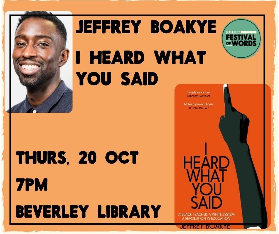 📖 I Heard What You Said - Jeffrey Boakye

 ‘I Heard What You Said’ is smart, witty and eye-opening, providing us with an insight into racism in modern education and what we can do to change things for the better. 

Author <a href="/jeffreyboakye/">jeffrey</a> 

orlo.uk/Festival_of_Wo… 
#FOW22