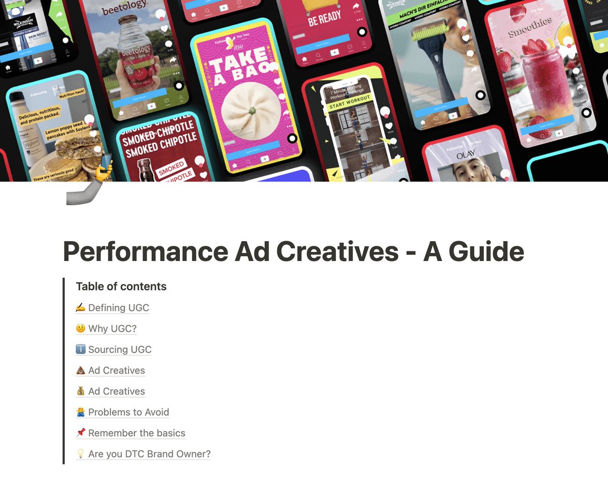 I've made a Notion Doc giving you the BLUEPRINT on how to create HIGH PERFORMING TikTok Ad Creatives. 

Want the FREE SAUCE?

Simply retweet + comment “blueprint” to get it.

(must be following or else I can't dm)
