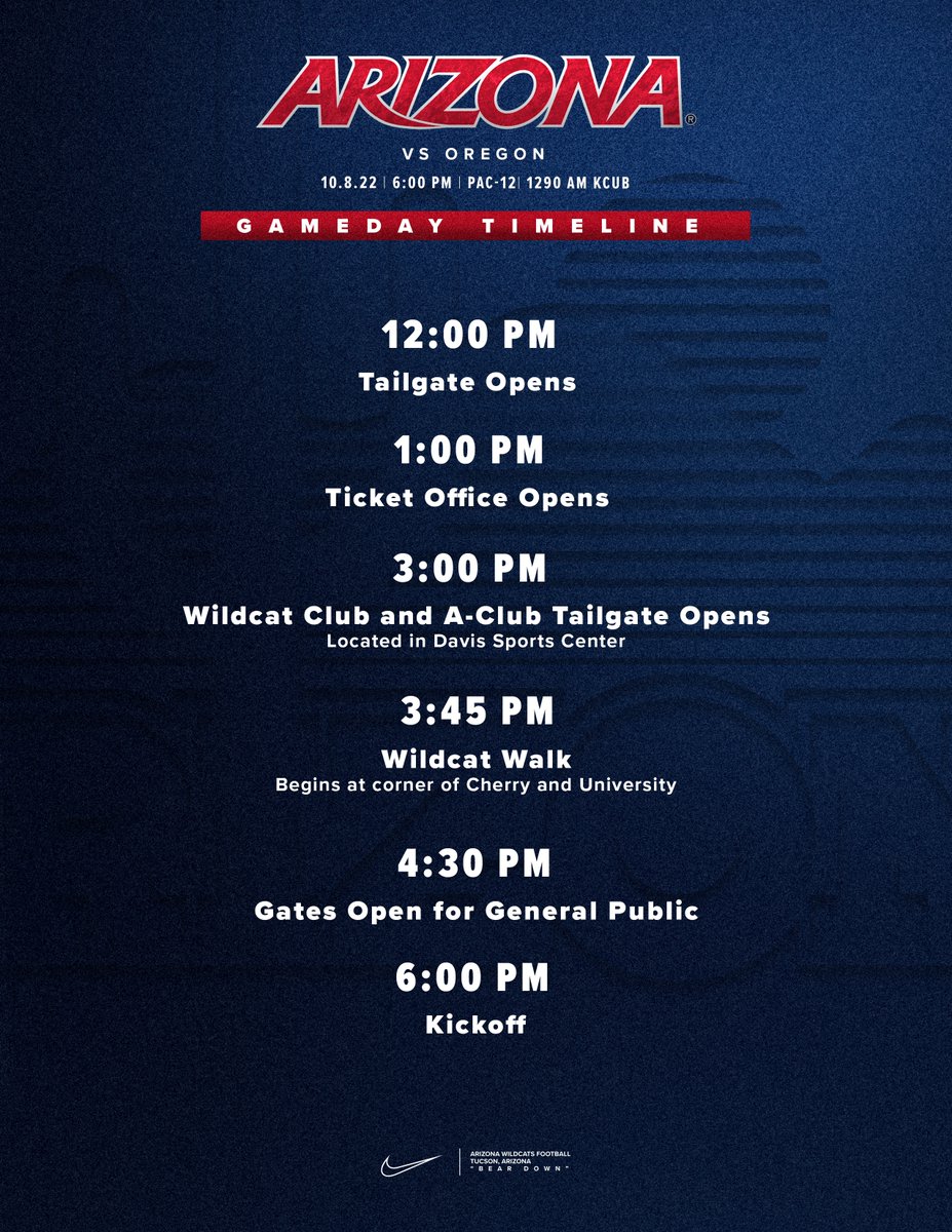 ArizonaFBall's tweet photo. GAMEDAY TIMELINE🏈
#AZvsORE | #RiseWithUs https://t.co/De1mng2nMx