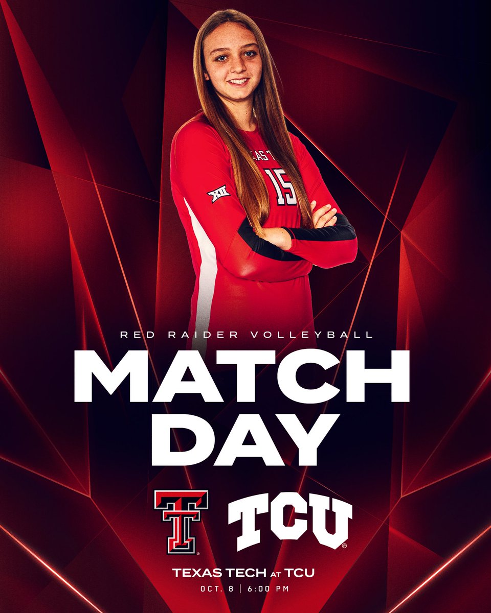 TexasTechVB's tweet photo. MATCH DAY 👏

🆚 TCU
📍 Fort Worth 
⏰ 6:00 PM
📺 https://t.co/7pMi5PXQ6j
📊 https://t.co/jVhAOtP0HA

#WreckEm https://t.co/NGDavbBk1S