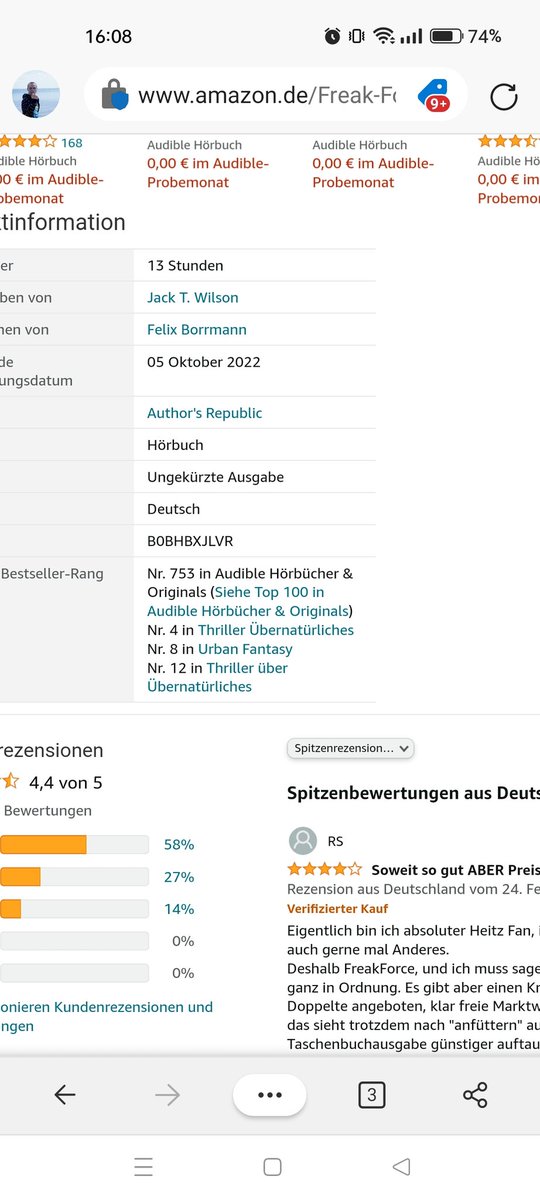 FelixBVoiceOver's tweet photo. Mit eurer Hilfe (durch kaufen), wird Freak Force Alpha mein 11tes Bestseller Hörbuch 😍.
Ich danke jeden Käufer bisher.

https://t.co/e7CQoJtBKg

#hörbuch #geschichte #audiobook #audible #FelixBorrmannVoiceover #freakforcealpha #voiceover #narration #sprecher https://t.co/SpgLvKT1nI
