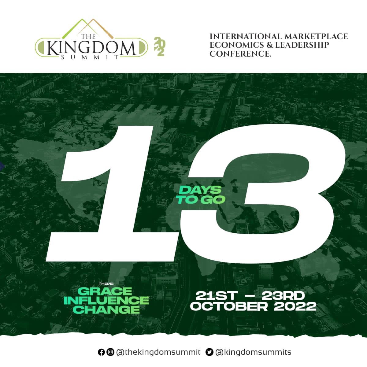 theoasislagos's tweet photo. The Kingdom Summit 2022 is here in 13 DAYS!
GRACE, INFLUENCE, CHANGE.
Mark Your Calendars!
21st to 23rd October 2022.
#GraceInfluenceChange #TheKingdomSummit #TKS #TKS2022 https://t.co/R9xk2MCocl
