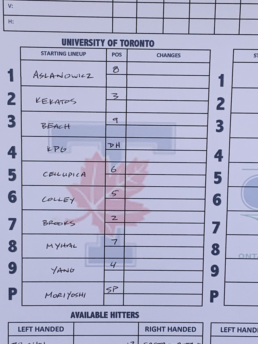 Blues lineup for Game 2 of the Regionals vs. <a href="/VoyageursBSB/">Laurentian Baseball</a>! <a href="/KentoMoriyoshi/">Kento⚾️🇨🇦</a> on the bump! A win here takes us to the final tomorrow.
