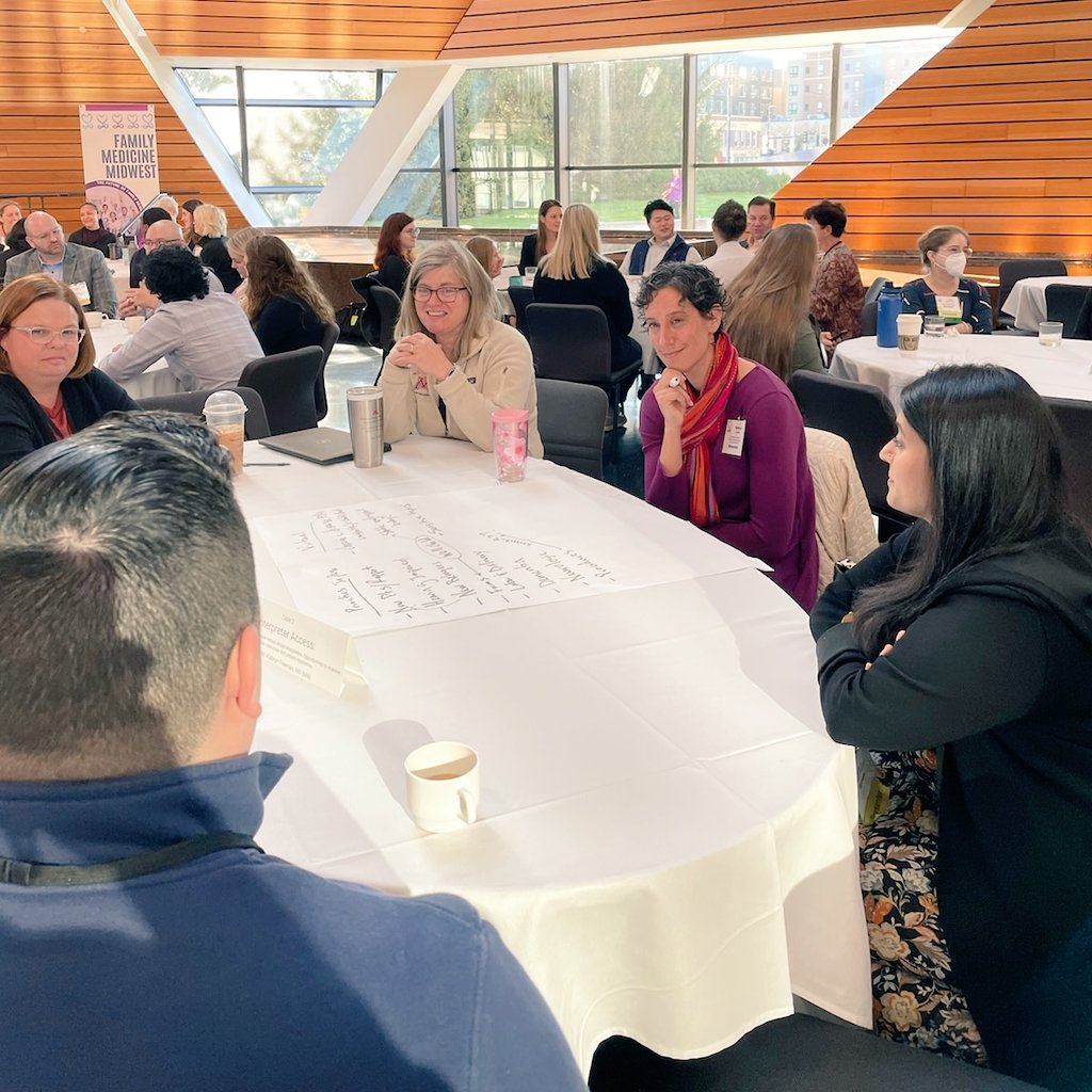 MNFamilyDocs's tweet photo. From this morning's breakfast roundtable: @KatieStJoes hosted a discussion on interpreter access. #FMMidwest22 #healthequity #FMRevolution https://t.co/eYpDWNixTW