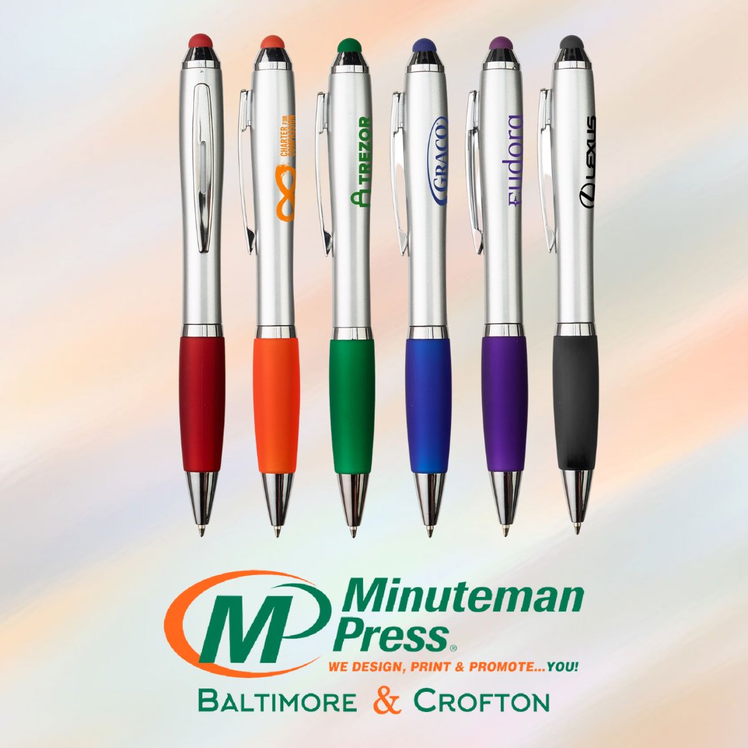 Pens are a low-cost way and easy way to get your promotional products out there in your ideal customers' hands. 

#MinutemanPress #PrintDesign #SupportMarylandBusiness #PromotionalProducts #PrintLocal #PromoteYourBrand #BrandIdentity #PrintingProject #BrandManagement