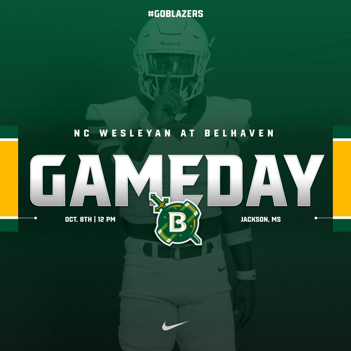 BelhavenBlazers's tweet photo. GAME DAY🏈

🆚 | NC Wesleyan
📍 | Jackson, MS
🏟️ | Belhaven Bowl Stadium
⏰ | 12 PM
📊 | https://t.co/NwYLl24skk
🖥️ | https://t.co/9LKytkVkaM

#GoBlazers https://t.co/Dq2JqUgJwn