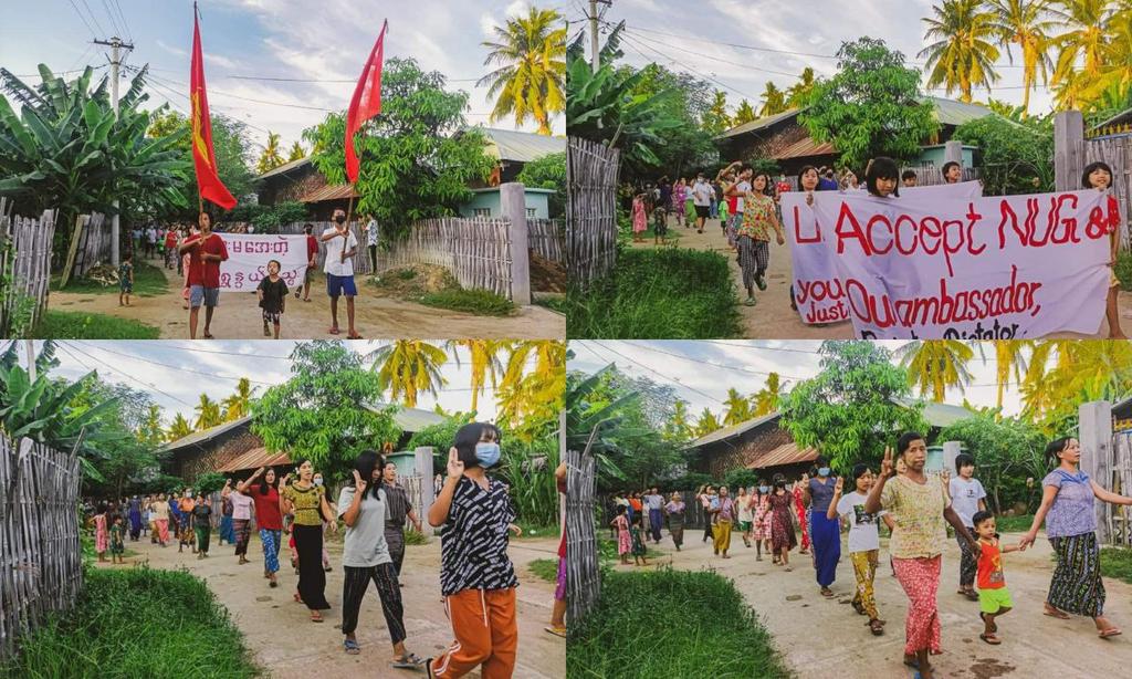 Anti-coup revolutionary strike in a village from Sagaing's Yinmabin township.  Photo: CJ  #2022Oct8Coup #WarCrimesOfJunta #WhatsHappeningInMyanmar