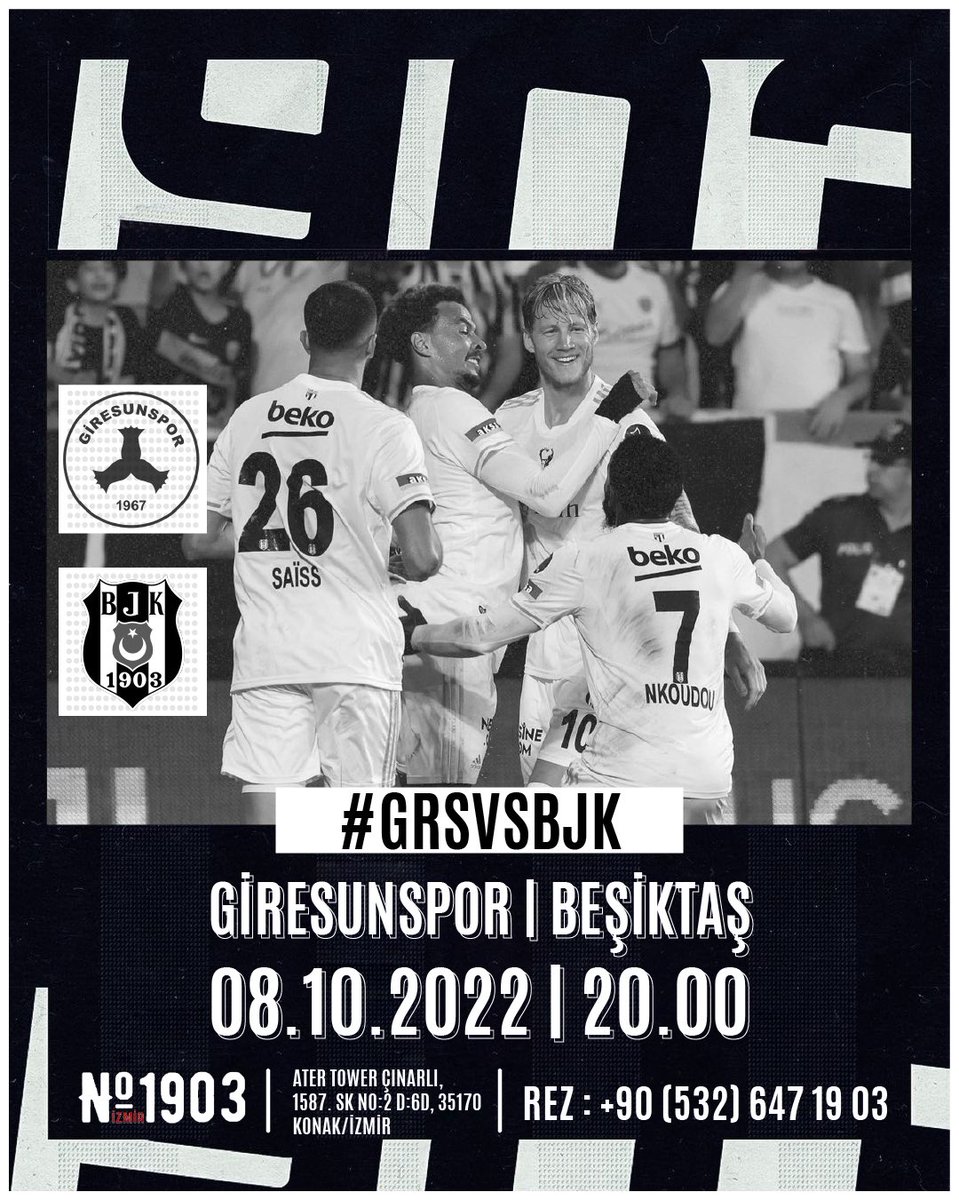 izmirbjkdernegi's tweet photo. #BugünBeşiktaşınMaçıVar
🏟 #no1903izmir
#AterTower Çınarlı, 1587. Sk No:2 D:6, 35170 Konak/İzmir
⏰ 19.00(Maç Önü Özel)
🕰 20.00 (Maç Saati)
Rez 📞 +90(532) 647 1903 https://t.co/86NumY6kV9