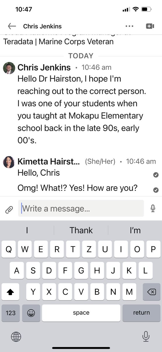 DrKimetta's tweet photo. This is why I taught and we teach! My former student reaching out! 🥹 https://t.co/K3fWqQtbA1