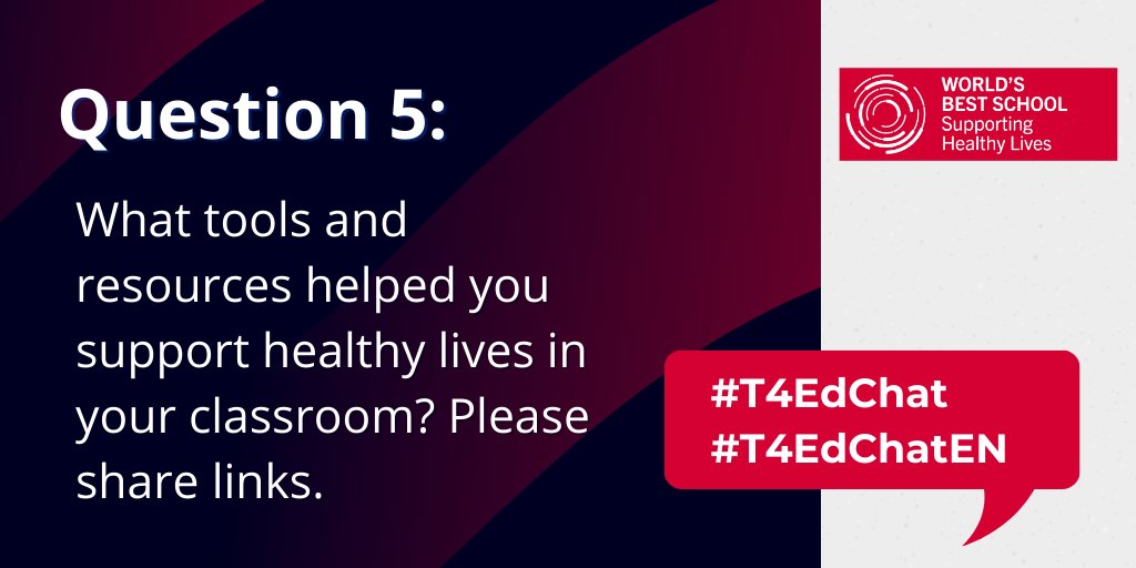 T4EduC's tweet photo. Q5: What tools and resources helped you support healthy lives in your classroom? Please share links.
#T4EdChat
#T4EdChatEN
#WorldEduWeek https://t.co/mtNWgLUWj0
