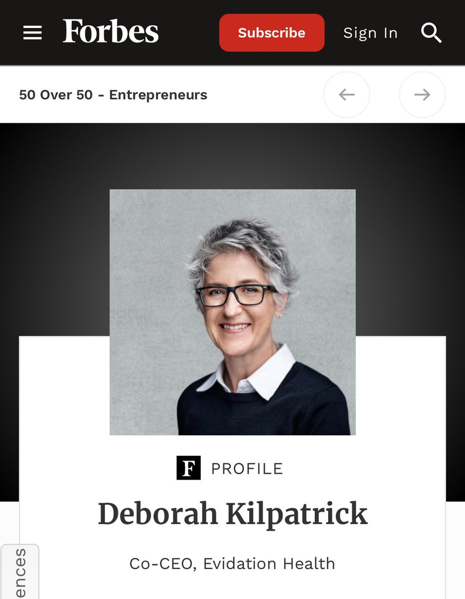 Deb Kilpatrick!  So happy to see my friend and Co-CEO <a href="/evidation/">Evidation Health</a> celebrated on the Forbes #50over50 !forbes.com/profile/debora…