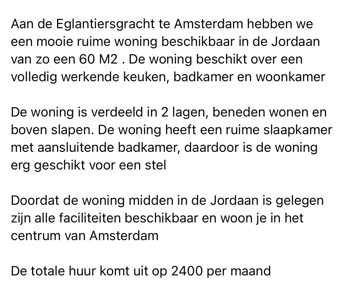 Koopje! 60m2 voor *drum roll* 2.400 euro per maand!