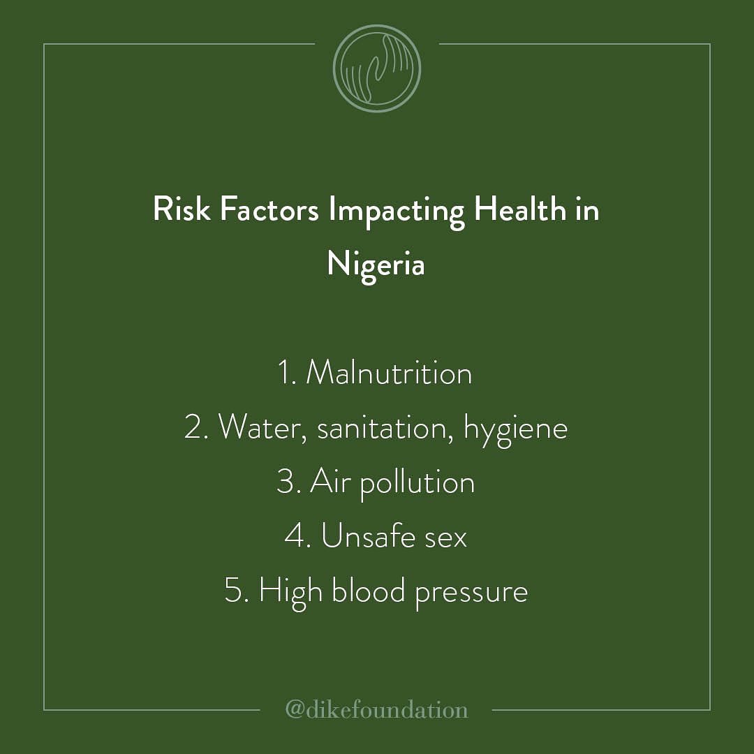 dikefoundation's tweet photo. Individual behaviors impact #health.

In #Nigeria these are the risk factors that drive the most death and disability, combined.

• Metabolic risks
• #Environmental &amp; occupational risks
• Behavioral risks

- GBD Compare 2019, Nigeria https://t.co/RXham5PIkA