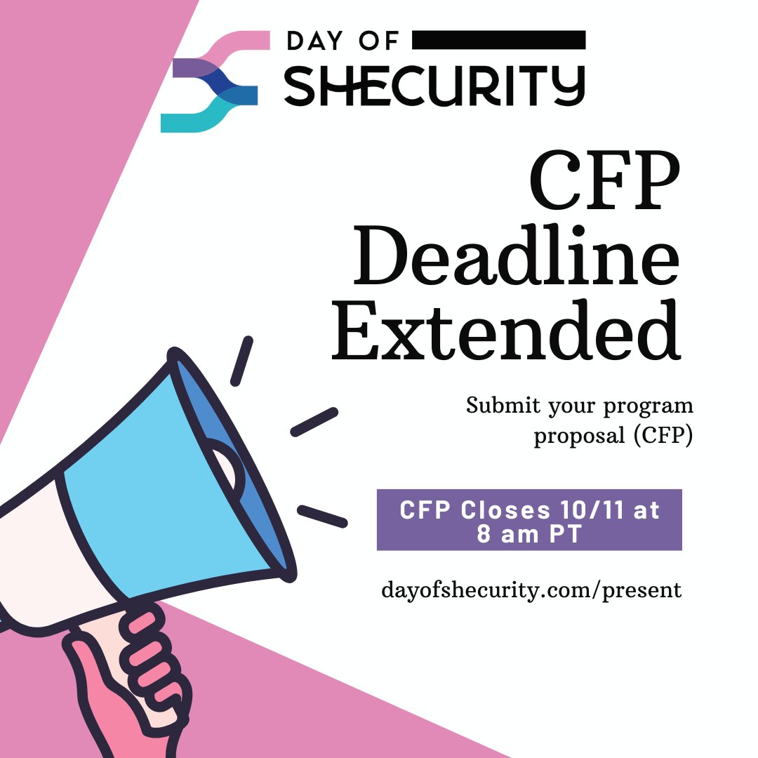 Call for Programs has been extended! Click below to submit your CFP now!
hubs.la/Q01pgYG60
#cybersecurity #shecurity2022 #dayofshecurity