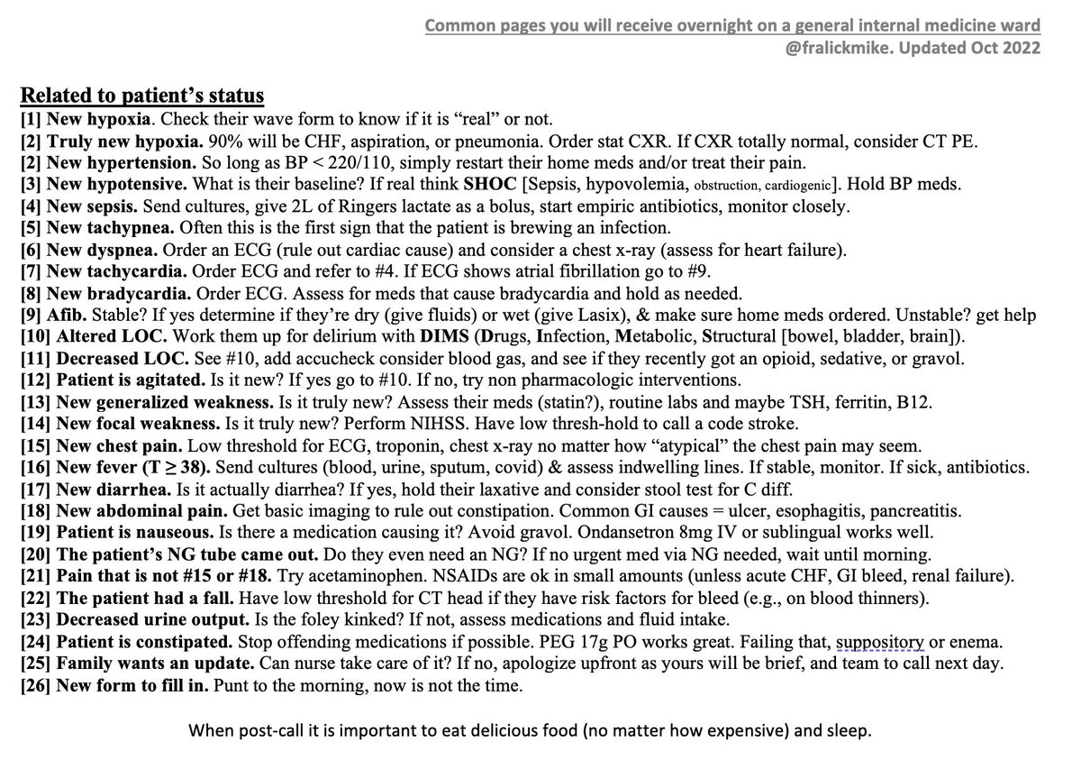 On-call this weekend? Me too! Here's a one pager on the most common pages you will get on-call in hospital. Feedback always welcome.