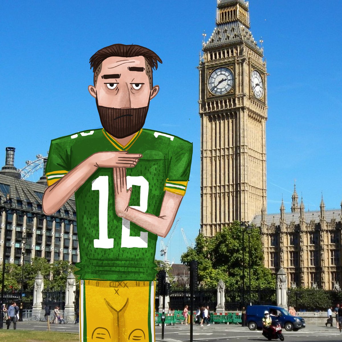 LeapsOfLogic's tweet photo. Time for a timeout? Must be the first series of the first or third quarter! Maybe Big Ben can give us some expert advice on clock management. 

#BurnEmUp #UseEveryTimeout
#packers #packerbacker #greenbaypackers #nfl #nfllondon #london #bigben  #illustration #football #gopackgo https://t.co/vswKZSyQTN