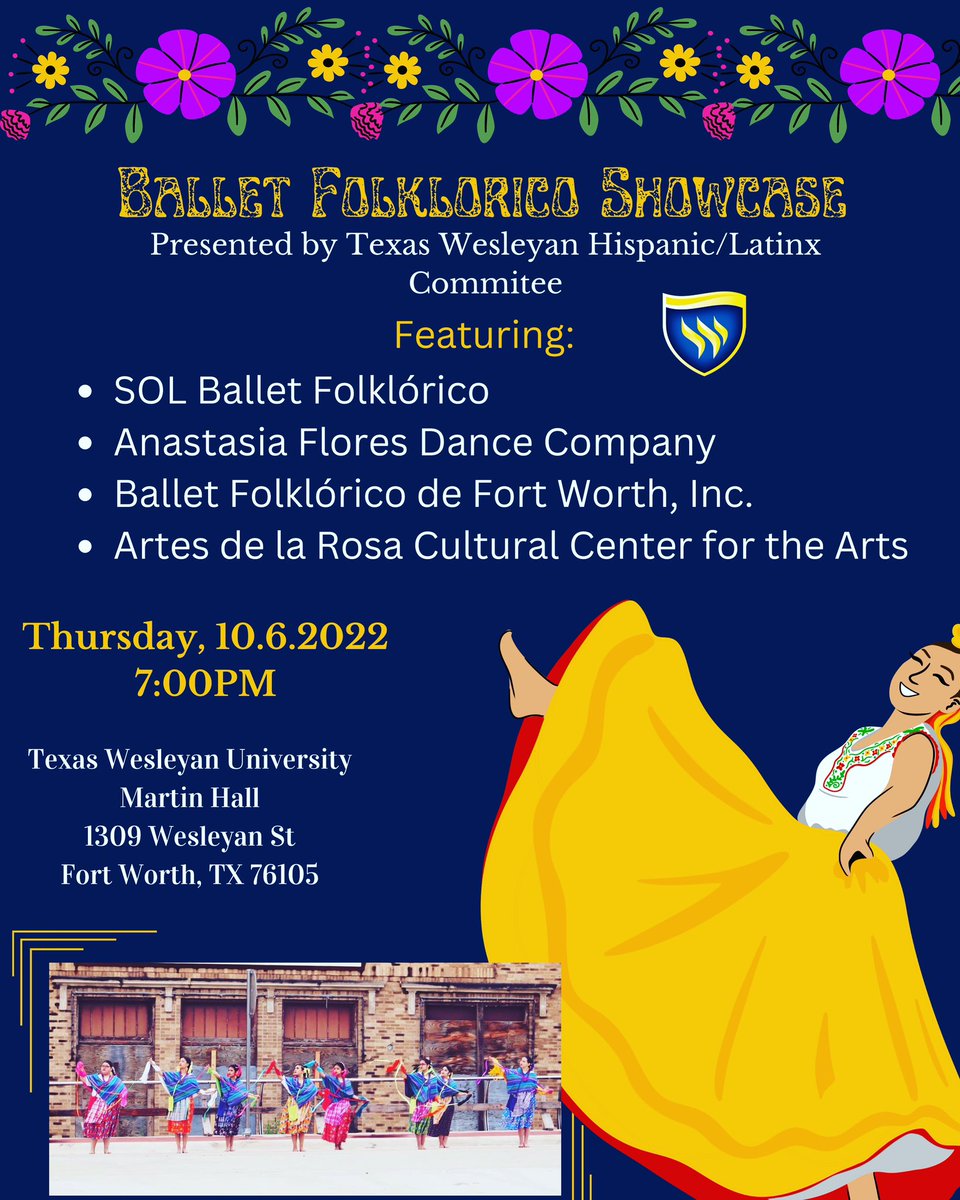 SOLFWBF's tweet image. SOL Ballet Folklórico has been invited to perform at Texas Wesleyan University’s Ballet Folklórico Showcase.  Come and support the arts as we celebrate Hispanic Heritage Month! 

#solfw #solsolsol #solballetfolklorico #TexasWesleyanUniversity #TWU #ArtesDeLaRosa