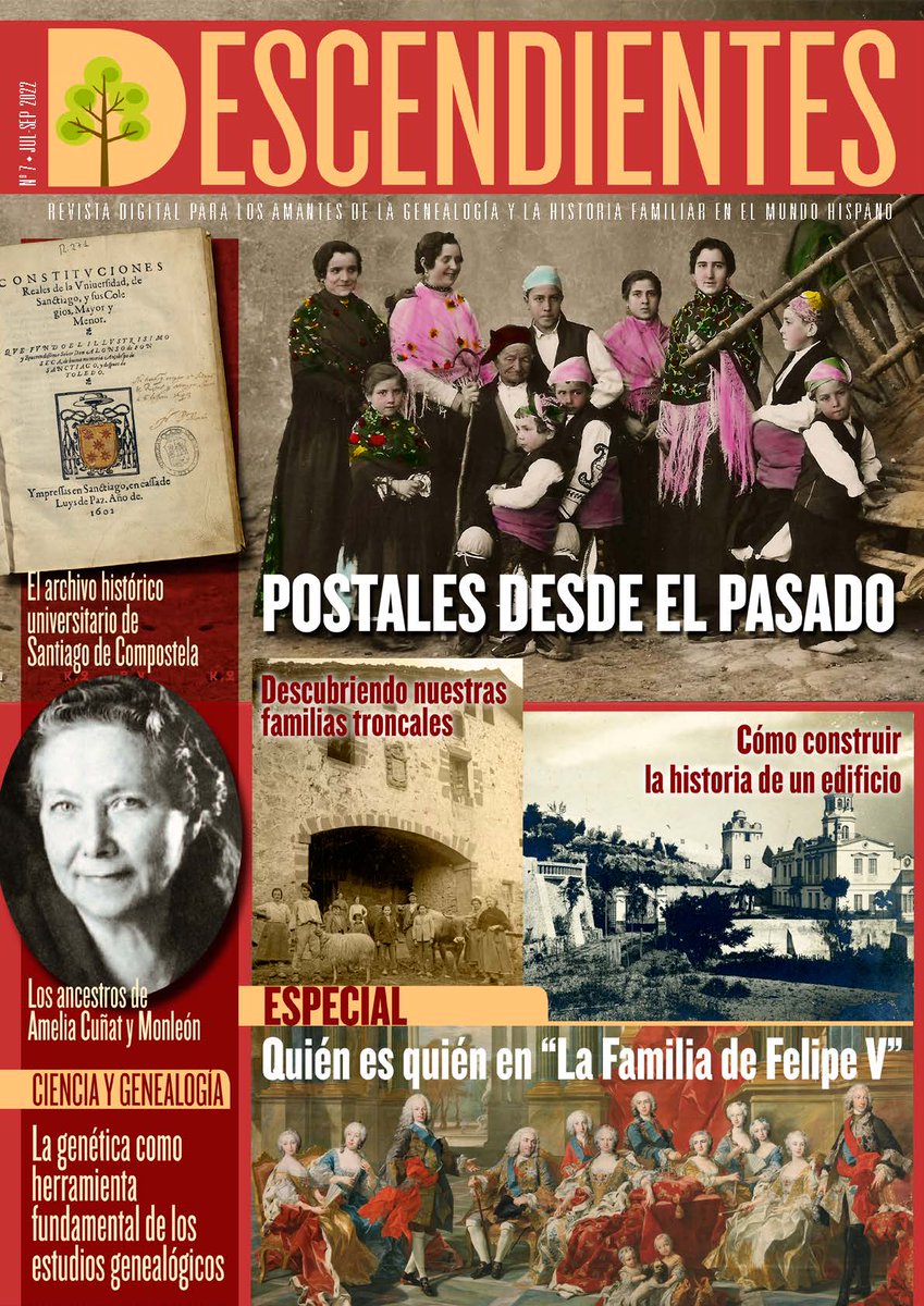 R_Descendientes's tweet photo. ¡HA SALIDO EL Nº 7 DE #REVISTADESCENDIENTES!🥳

¡Os traemos un variadísimo abanico de artículos, desde ADN a cómo investigar la historia de la casa de vuestros antepasados, al concepto de la familia troncal y quién era quién en la familia del primer Borbón español!

#genealogía https://t.co/iwTp3ysjK3