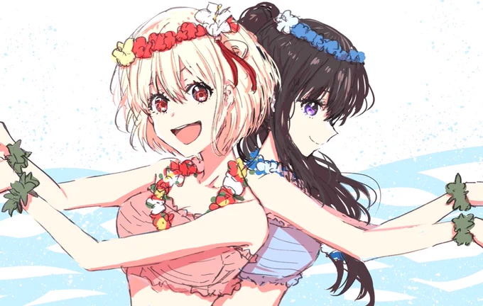 15話のちさたきペアでフラダンス大会出てたのかわいかったって感想絵#リコリコ#リコリコ15話 