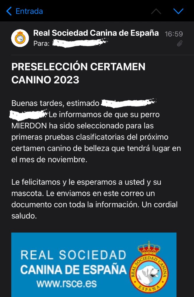 offensiveprank's tweet image. Acabo de inscribir a Mierdón en un certamen canino de belleza