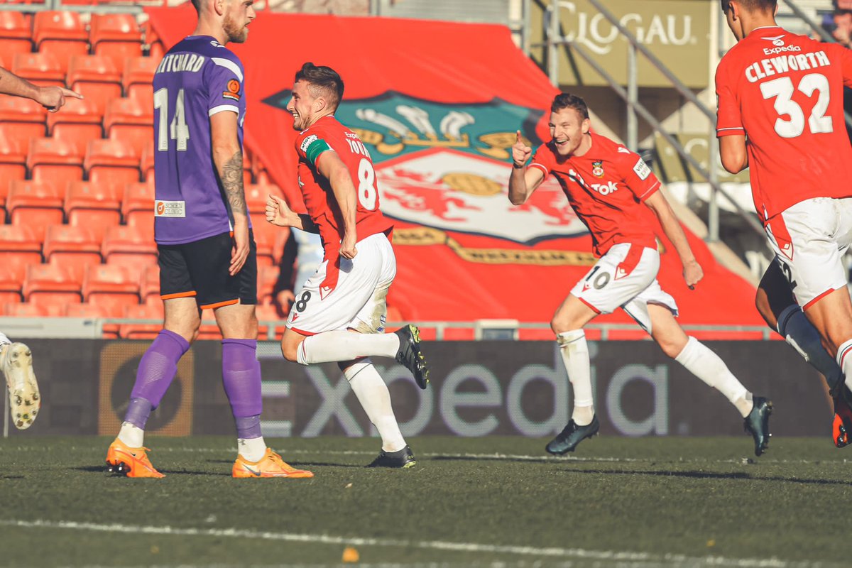 Wrexham_AFC's tweet photo. That feeling as the skipper to score your first goal of the season!

@8Lukeyoung 

#WxmAFC https://t.co/nVFPBiFe8p