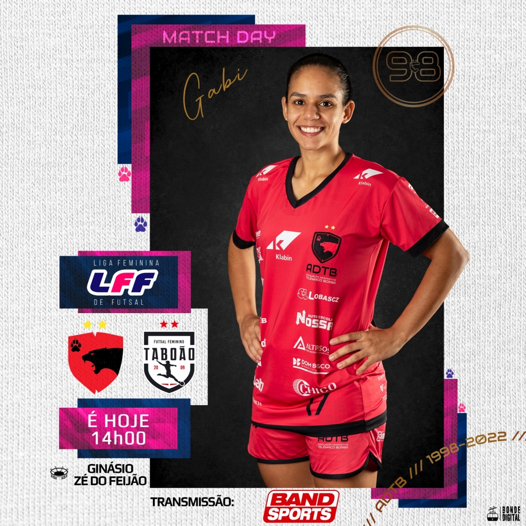 HOJE as Panteras entram em quadra no Ginásio Zé do Feijão para o jogo de volta das Quartas de Final da Liga contra a equipe de Taboão...!!!

🏆 LFF 
✍ QUARTAS DE FINAL (VOLTA)
⚽ TABOÃO MAGNUS X ADTB
🏟 GINÁSIO ZÉ DO FEIJÃO - SP
🗓 08/10 - 14h
📺 Transmissão: BAND SPORTS
🐾🐾