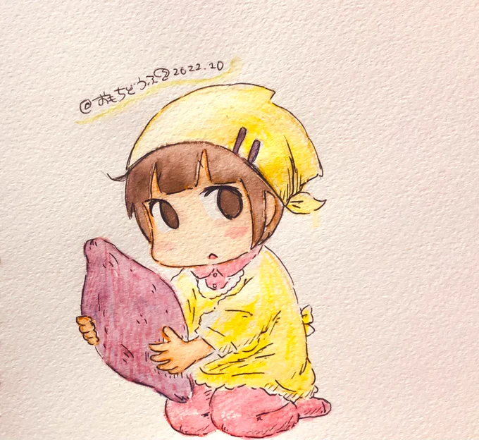 今週もお疲れさまでした今日もひなみちゃんはお芋さんとなかよしこよし#イラスト #子ども 